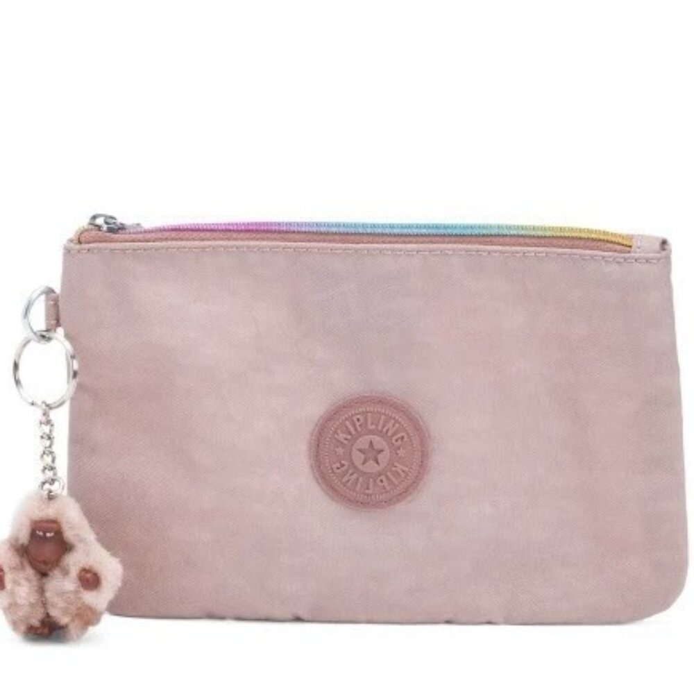 NWT Kipling Viv Small Pouch / Clutch Iconic Monkey Keychain Pinkish Taupe